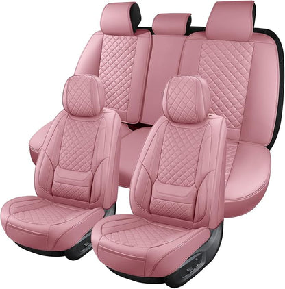 Leather Car Seat Covers Full Set Automotive Seat Protectors | Breathable Waterproof Durable Full Surround & Lumbar Support Design Non-Slip Universal Fit for Most Cars SUV Trucks Van Pink by Unknown