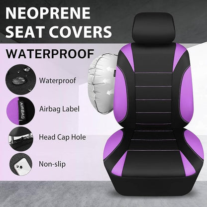 CCAR Pass Neoprene Wetsuit Seat Covers, Waterproof Car Seat Covers Full Sets with 5mm Composite EVA, Universal Fit for Car Sedan, SUV Trucks Anti Slip with Airbag Compatible(Black Purple) - Image 3