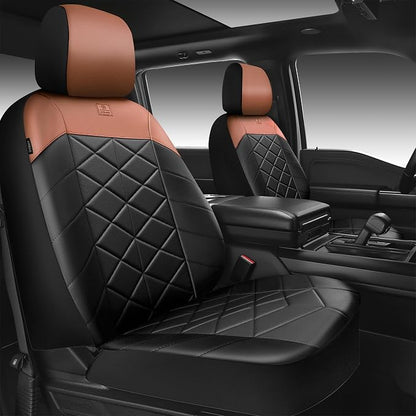 CAR PASS Memory Foam Leather Seat Covers Full Set, Breathable Perforated Nappa Leather Seat Covers Universal Fit for Cars,SUV,Truck Seat Covers Thick 3D Foam Comfortable, Airbag Compatible Black Brown - Image 2