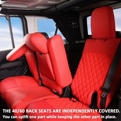 GIANT PANDA Wrangler JL Seat Covers Custom Fit for Jeep Wrangler,Premium Waterproof Faux Leather, 2018 2019 2020 2021 2022 2023 2024 2025 2026 JL 4 Door with Rear Cup Holder Full Set (Red) - Image 6