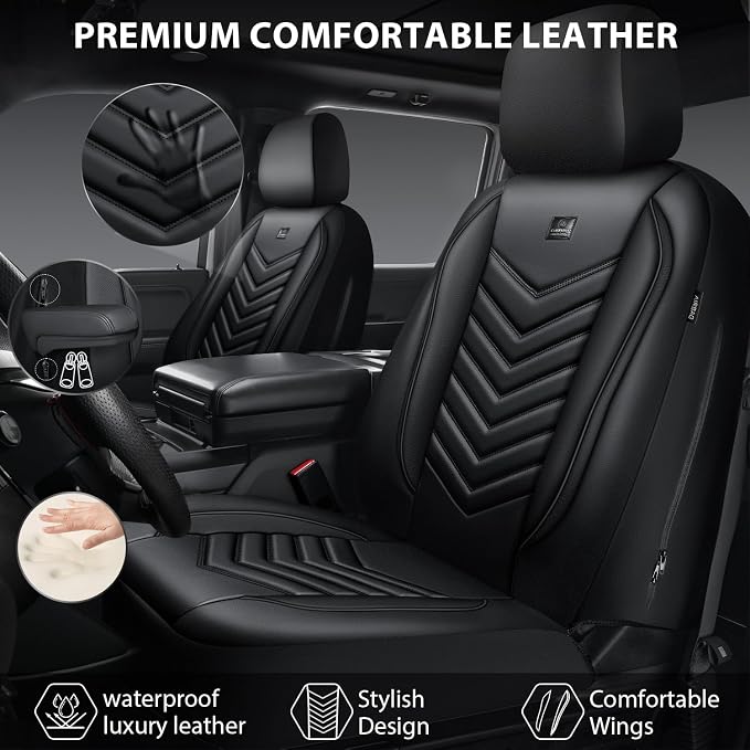 CAR PASS 3D Foam Faux Leather Seat Covers Full Set,Waterproof Leather Seat Cover for Cars,Luxury Universal Fit for SUV Truck Sedan Automotive, Armrest Airbag Compatible Anti-Slip, All Black - Image 2