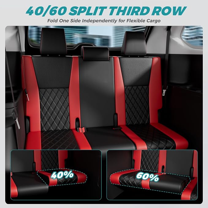 Custom Seat Covers for Toyota Grand Highlander 2024-2026 8 Seats | black red, faux leather, 2nd row 40/60 split bench, waterproof, breathable, airbag compatible, stain resistant - Image 6