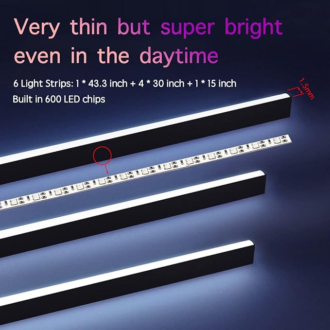 Car LED Strip Lights, Interior Car Ambient Lighting Dream Color | Wireless APP and RF Remote Control, Music Mode Dynamic Chasing Acrylic LED Lights for Car Decoration - Image 3