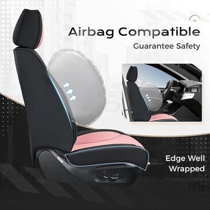 Coverado Car Seat Covers with Lumbar Support, Front Covers for Cars, Universal Automotive Seat Cover, Waterproof, Leather Car Seat Cushion, Interior Seat Protectors for Most Cars - Image 3