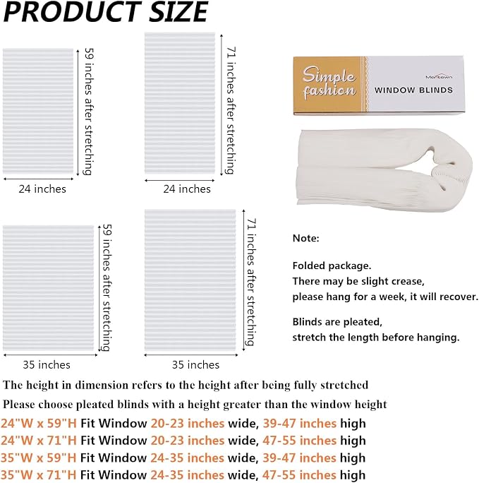 Window Blinds Cordless No Drill Cut to Size Clip On Stick On Self Adhesive Temporary Blinds Pleated Paper Blinds for Windows Doors Shades for Home Nursery Bedroom Kitchen Bathroom | Non-Woven, Light Filtering, Easy Install, Self Adhesive, Pleated Windo... - Image 2