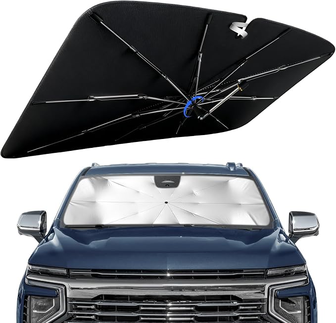Windshield Sun Shade for Chevy Suburban 2021-2026 with 360° Rotating Shaft | Custom Fit Umbrella Sunshade for UV Blocking, Interior Heat Protection, Easy Storage, UPF 50+ Cool Windshield Cover by Lonyaqui