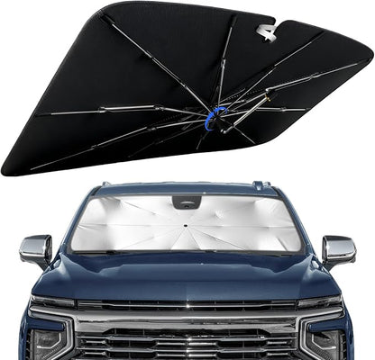 Windshield Sun Shade for Chevy Suburban 2021-2026 with 360° Rotating Shaft | Custom Fit Umbrella Sunshade for UV Blocking, Interior Heat Protection, Easy Storage, UPF 50+ Cool Windshield Cover by Lonyaqui