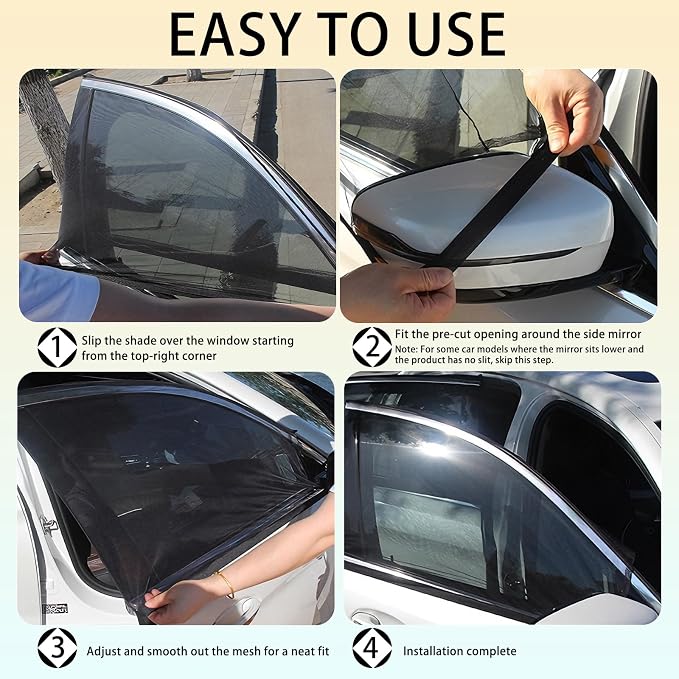 2Pack Mesh Car Side Window Sun Shade Cover, 23.6"x27.5" | UV Protection, Rear Side Window Shade, Stretchy Mosquito Net Curtains, Fit for Most of Cars - Image 4
