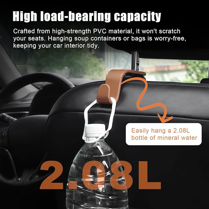 Purse Hook for Car, 4 PCS Car Purse Hook Headrest Hooks, 360° Rotatable Back Seat Storage Organizer, Universal Vehicle Seat Hanger for Purses, Handbags, Grocery Bags, Water Bottles, Brown - Image 4