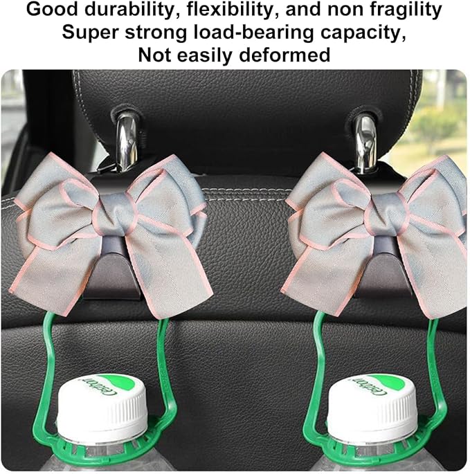 Mandark 2PCS Bow Car Headrest Hooks for Bags, Gray Line | PVC construction, clip-on installation keeps items off the floor, fits most cars, SUVs, and trucks, car interior accessories - Image 3