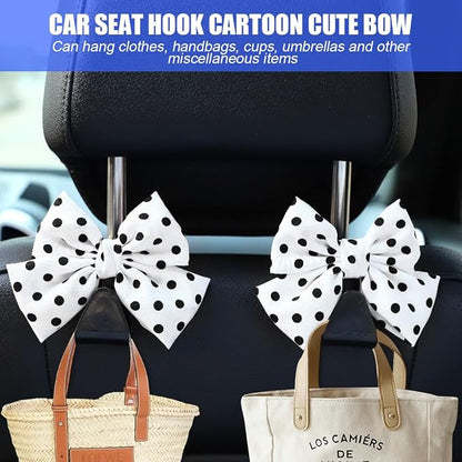 Mandark 2PCS Bow Car Headrest Hooks for Bags, White/Polka Dot | PVC construction, clip-on installation keeps items off the floor, fits most cars, SUVs, and trucks, car interior accessories - Image 5