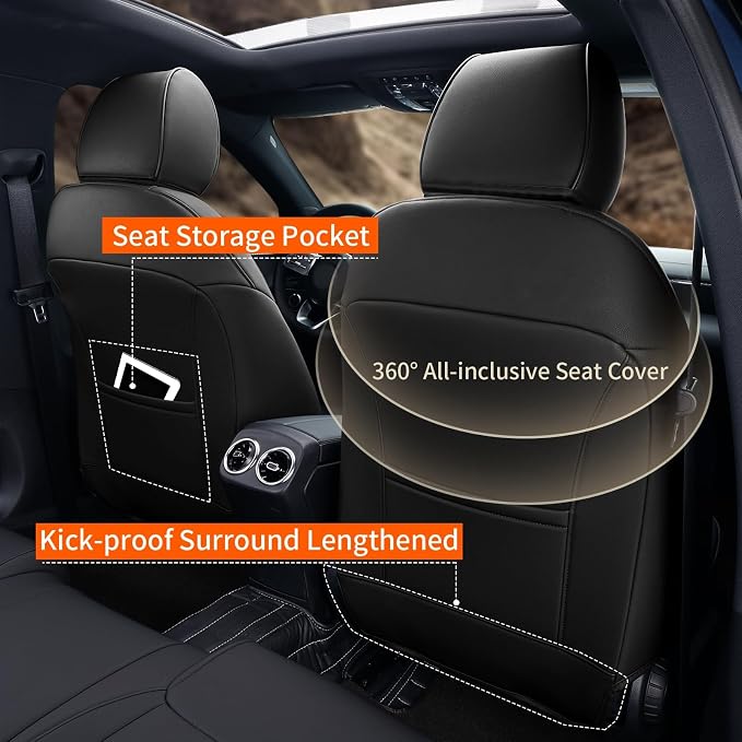 Custom Fit Seat Cover for Nissan Rogue Regular 2014-2020 | (Not for Hybrid &Sport) 2014 2015 2016 2017 2018 2019 2020 Full Set Faux Leather Rogue Seat Cover Protector Black - Image 3