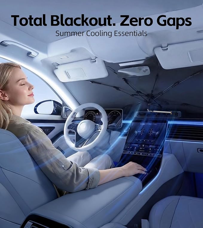 Windshield Sun Shade Umbrella for Ford Edge 2015-2026 Front Window Shield | Heat-Reflective Window Shade, Umbrella Sunshade Cover Blocks Heat, Protects Interior, Vehicle-Specific Precision Fit - Image 3