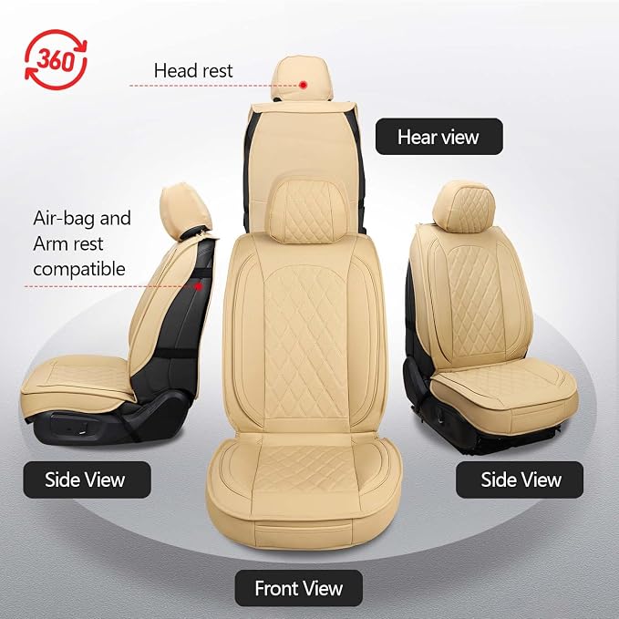 Front Seat Covers,Leather Car Seat Covers for Most Sedan Truck SUV | Seat Covers Beige ,Waterproof Car Seat Covers,2pcs Front Seat Protector Vehicle Seat Cushion For Families Pets Commuters - Image 6