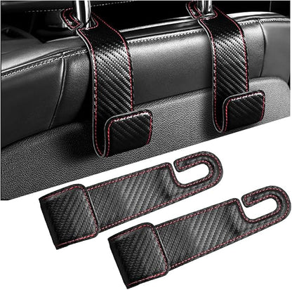 2PCS Car Seat Headrest Hook, Leather Vehicle Seatback Organizer Hanger for Hanging Purse Bag Coat, Auto Seat Back Storage Hook Accessories, Universal for SUV, Sedan, Truck (Carbon Fiber Black) by KHGUZ