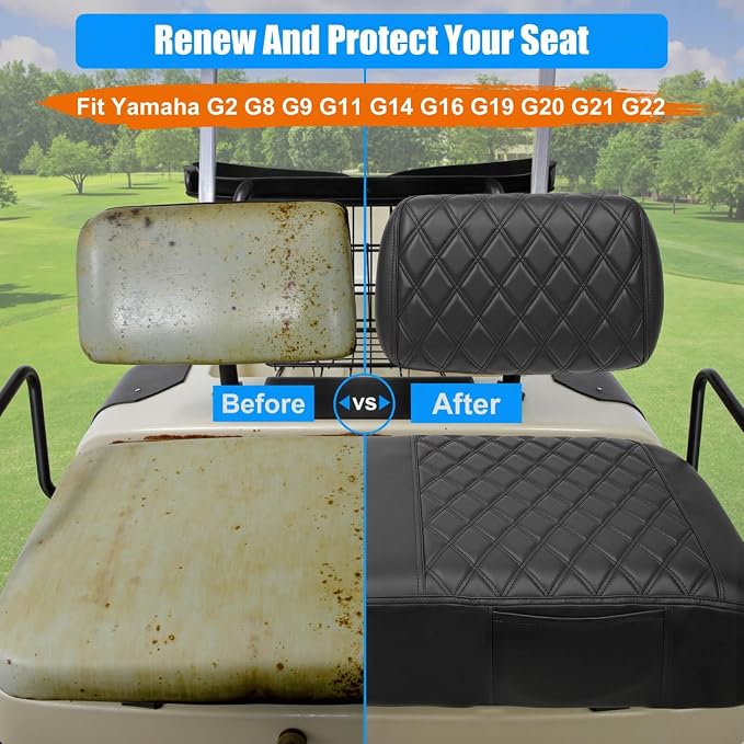 Golf Cart Seat Covers for Yamaha G2-G22 Marine Leather Diamond | Protect & Refresh Worn Seats, Precise Fit, Staple-Free Install, Comfort, Anti-Scratch, Anti-Fading, Easy Clean Black - Image 2