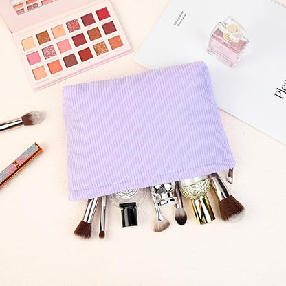 SOIDRAM 2 Pcs Corduroy Makeup Bag Large Cosmetic Bag Toiletry Bag Makeup Pouch Travel Bag Organizer Cute Makeup Brushes Aesthetic Accessories Storage Bag for Women Purple - Image 5