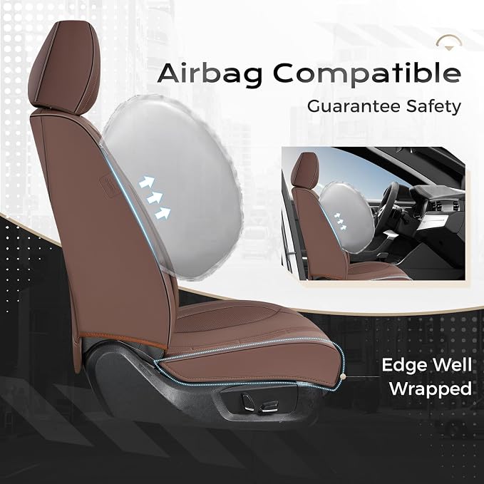 Coverado Car Seat Covers with Lumbar Support, Front Covers for Cars, Universal Automotive Seat Cover, Waterproof, Leather Car Seat Cushion, Interior Seat Protectors for Most Cars - Image 3