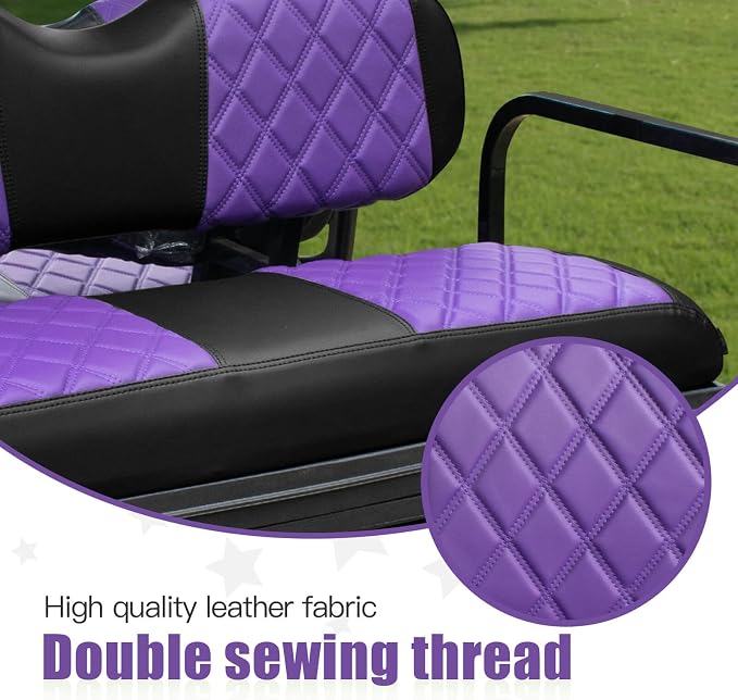 NOKINS Golf Cart Seat Covers Fits Aftermarket Standard Rear Seat Cushion | Fit for Club Car Precedent/DS/EZGO RXV/TXT/Yamaha Drive, No Stapler, Multiple Colors&Breathable (Purple&Black) - Image 4
