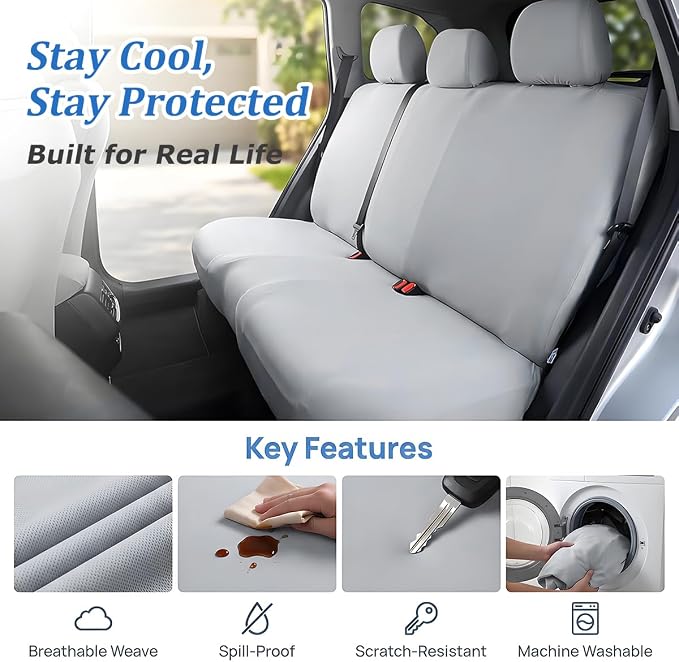 Car Seat Cover, Elastic Waterproof Dustproof Vehicle Back Seat Protector, Scratch Proof Automotive Interior Rear Bench Cover Accessories, Universal Fit (Silver Gray) - Image 3