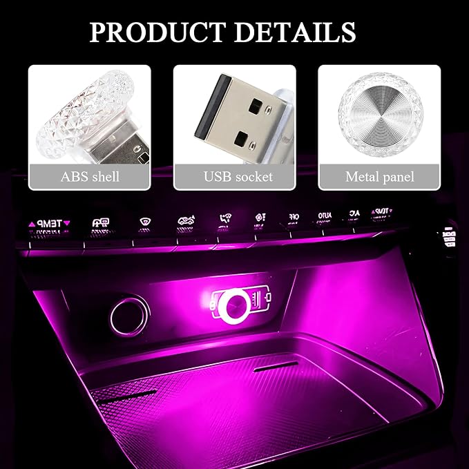 Hovom 4PCS Mini USB LED Car Interior Atmosphere Lamp for Decor, Pink Purple | Plug-in USB Interface, Portable LED Decor, Universal Ambient Lighting Kit, Suitable for SUV Truck RV Office Laptop Keyboard - Image 3