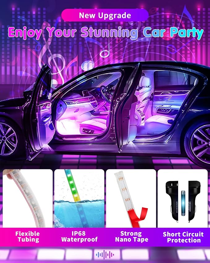 RGB Interior Car Strip Light with Smart APP Control，Led Car Lights Interior | Music Sync Under Dash Footwell Neon Internal Lighting Kit Multicolor,12V LED Strip Lights for Car, Truck, SUV (1 Set) - Image 2