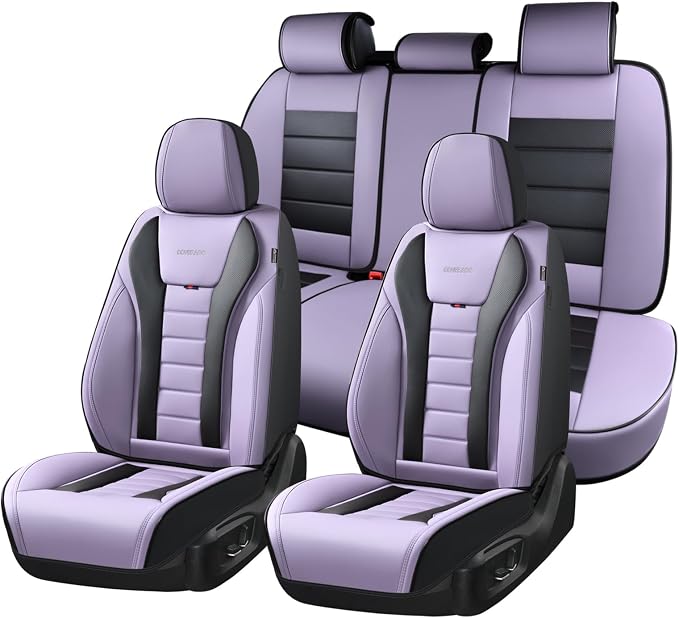 Coverado Car Seat Covers Full Set, Seat Covers for Cars, Front Seat Covers and Back Seat Cover Waterproof Leather Automotive Seat Cover, Universal Car Interior Protectors Cushion for Most Cars by COVERADOAUTO