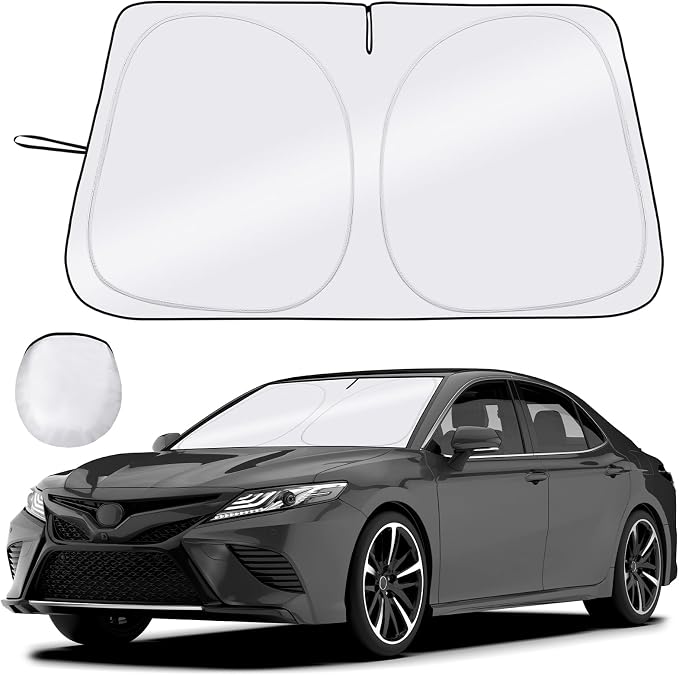 Car Windshield Sun Shade UV Reflector Foldable Front Window SUV | Blocks 98% UV Rays,Keep Interior Cool,Universal Fits Hatchback,Truck,MPV,Storage bag,57"L x 31.5"W,Car Summer Accessories by Pleneal