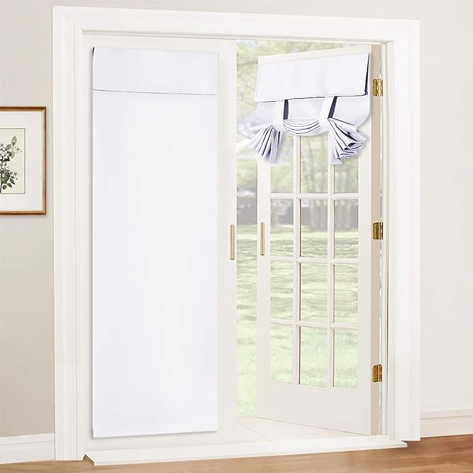 RYB HOME Privacy Door Curtain for Patio Front Tricia French Door Window | Thermal Insulated, Self Adhesive, For Patio Kitchen Front Entry Front Back Door Glass Window, W30 x L69, 1 Panel by RYBHOME