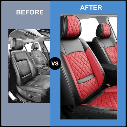 Car Seat Covers Compatible with GMC Yukon 2007-2025 2026 - Waterproof & Breathable Luxury Leather All-Weather Seat Cushions Protectors, Airbag Compatible, Only 2 Front seat Covers (Red) - Image 5
