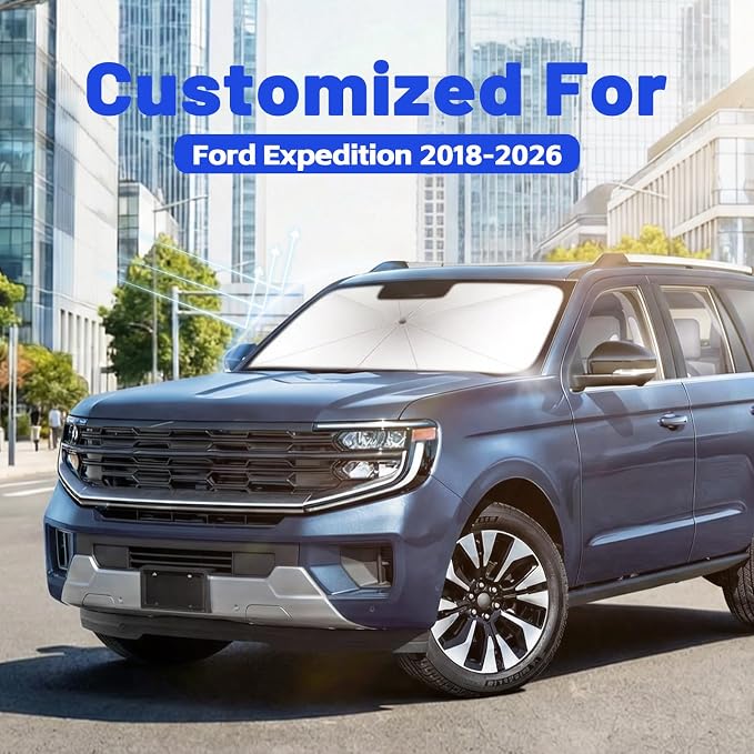 Car Windshield Sun Shade for Ford Expedition 2018-2026 –[Reflective Coated Fabric] Sunshade Umbrella for Front Window, Car Shades Sun Visor Keep Car Cool and Protects Interior, 1:1 Exact Fit - Image 2