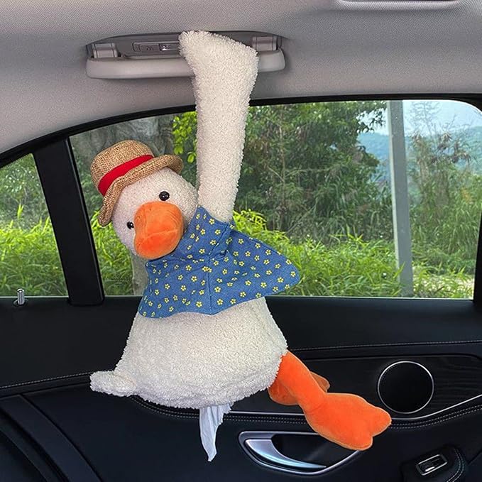 DULRLLY Plush Duck Car Tissue Holder - Animal-themed Cute Duck Butt Tissue Dispenser - White - Image 3