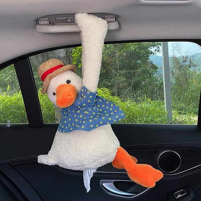 DULRLLY Plush Duck Car Tissue Holder - Animal-themed Cute Duck Butt Tissue Dispenser - White - Image 3