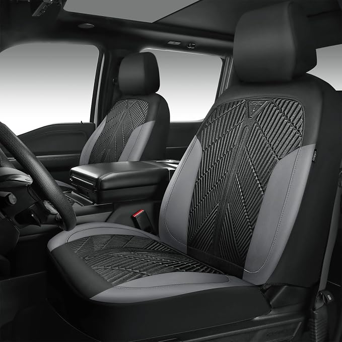 CAR PASS Waterproof Black Gray Car Seat Covers Front Seat Covers Neoprene Wetsuit,All-Weather Non-Slip Durable,Universal Fit for SUV Sedans Trucks Van Automotive,Airbag Compatible,3D Emboss Black Gray - Image 2
