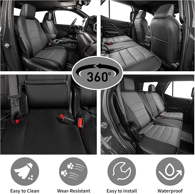 EKR Car Seat Covers Custom Fit for Toyota 4Runner(7 Seats) Full Set | for Toyota 4 Runner 2025-2026 Seat Covers for SUV Trucks,Airbag Compatible,Waterproof Pet-resistant,Faux Leather(Black/Gray) - Image 3