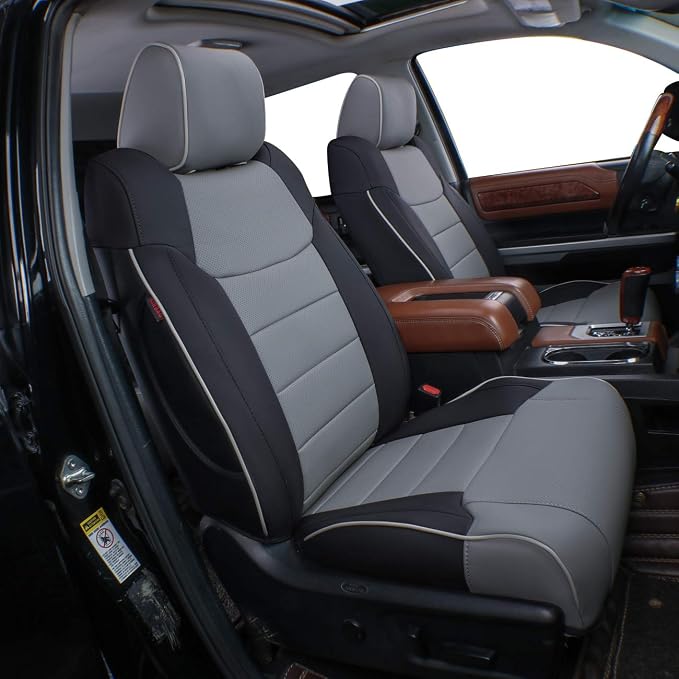 EKR Custom Fit Tacoma Front Car Seat Covers for Toyota Tacoma 2016 2017 2018 2019 2020 2021 2022 2023 Double Cab/Access Cab - Front Row Only, Faux Leather(Black/Gray) by EKR