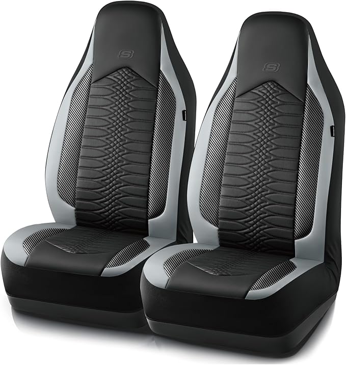 Skechers Memory Foam Car Seat Covers, Leather High Back Seat Covers Quilting Design,Waterproof Sports Car Seat Covers Front Seats,Airbag Compatible, Universal Fit for Most Cars, SUVs,Trucks,Gray by Unknown