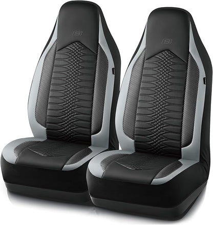 Skechers Memory Foam Car Seat Covers, Leather High Back Seat Covers Quilting Design,Waterproof Sports Car Seat Covers Front Seats,Airbag Compatible, Universal Fit for Most Cars, SUVs,Trucks,Gray by Unknown