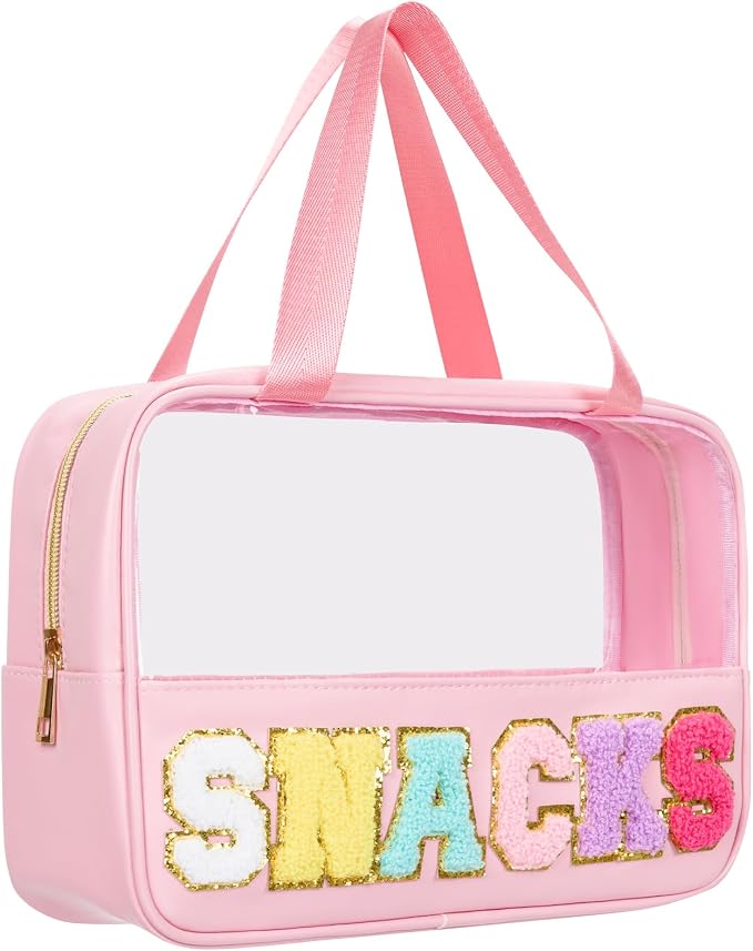 Snack Bag Clear Chenille Varsity Letter Zipper Pouch for Travel Preppy Cosmetic Bag Clear Cosmetic Bag Makeup Travel Bag for Women by Burskit%E2%80%94ShineYourBrightestSelf
