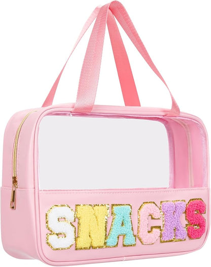 Snack Bag Clear Chenille Varsity Letter Zipper Pouch for Travel Preppy Cosmetic Bag Clear Cosmetic Bag Makeup Travel Bag for Women by Burskit%E2%80%94ShineYourBrightestSelf