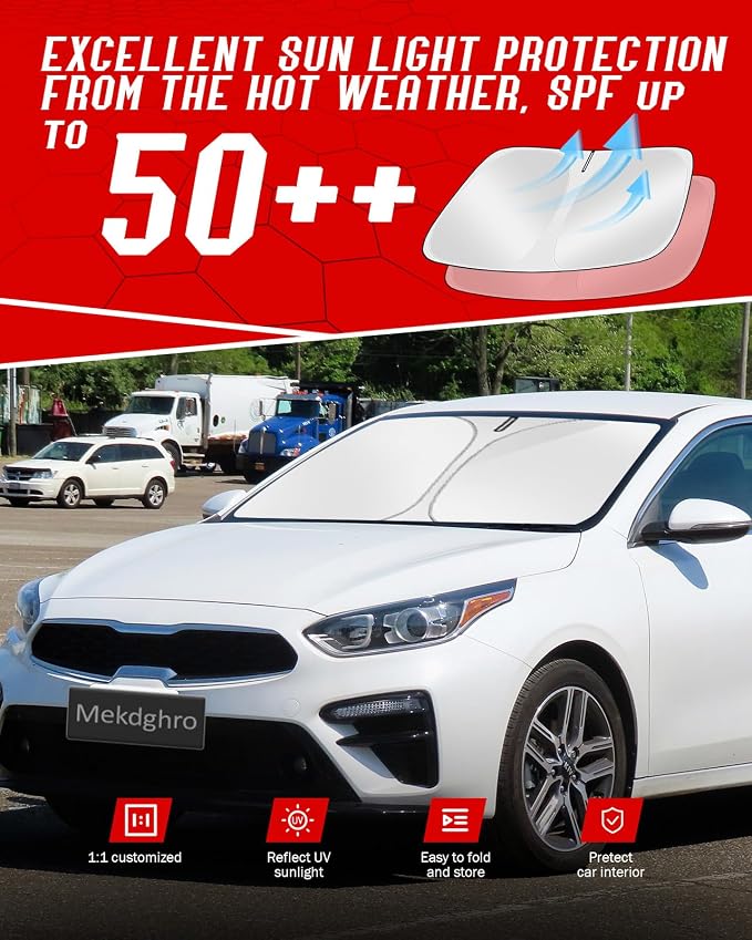 Custom Fit Windshield Sun Shade for Kia Forte 2019-2024 | Foldable, Easy to Install & Store, Full Coverage, 210T Reflective Fabric, Blocks 99% of UV Rays - Image 7
