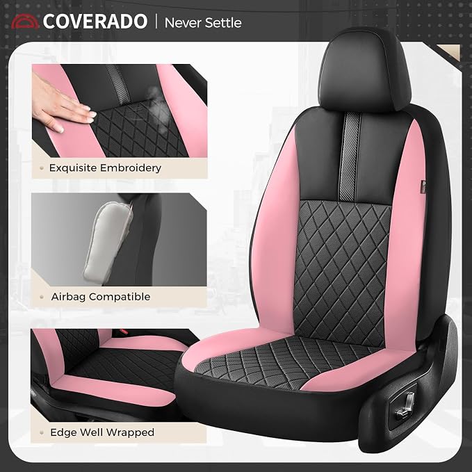 Coverado Car Seat Covers Full Set, Automotive Front and Rear Seat Covers with Backrest, Nappa Leather Car Seat Protectors Waterproof, Universal for Most Vehicles - Image 3