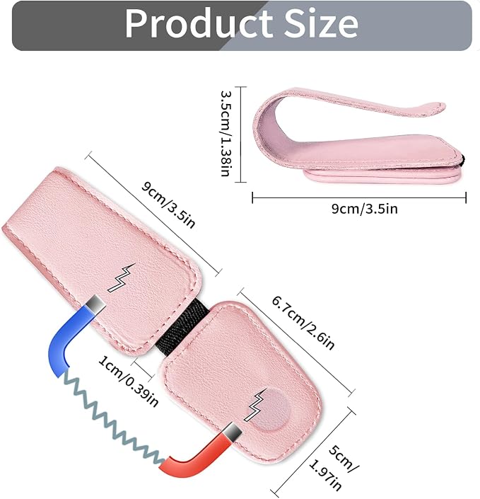 TILDOSAC 2 Pack Sunglasses Holder for Car Visor, Leather Magnetic Sunglass Holder for Car with Clip (Blue+Pink) - Image 2