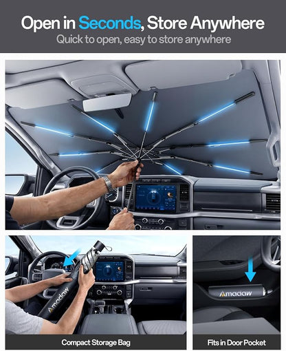 Windshield Sun Shade for Jeep Compass 2007–2026, Foldable Umbrella Sunshade with 100% UV Block, Multi-Layer Heat Insulation, Reinforced 10-Rib Frame, Keeps Car Cooler, Summer Car Accessory - Image 5