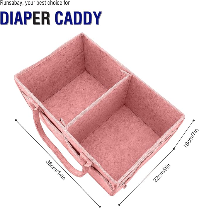 Runsabay. Diaper Caddy Organizer for Newborn Baby Essentials, Large Nursery Storage Bin, Car Organizer for Baby Diapers and Wipes, Baby Basket with Handles - Pink - Image 2