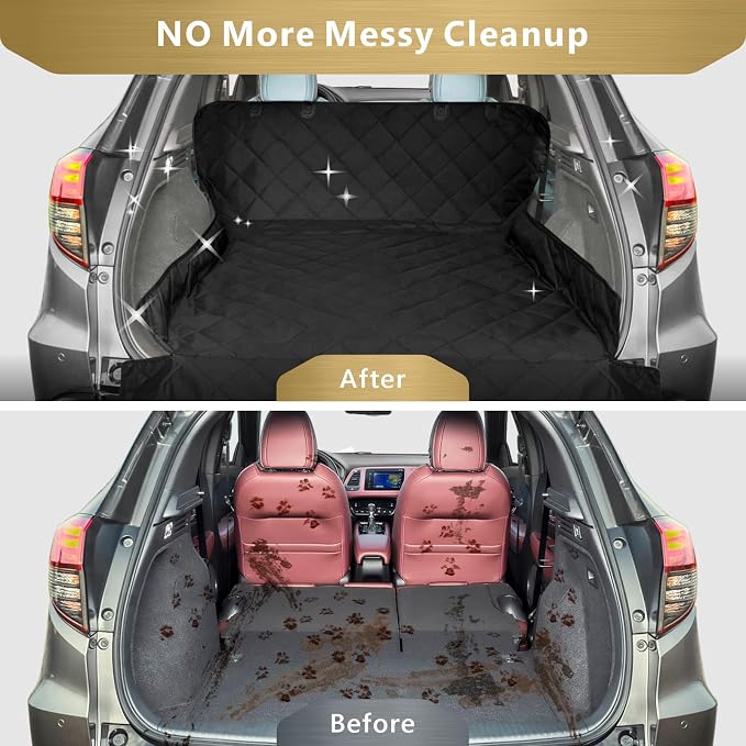 F-color SUV Cargo Liner for Dogs - Heavy Duty Trunk Cover for Full-Size SUV | Pet Cargo Cover with Bumper Flap Protector, Non-Slip Car Trunk Mat, Dog Car Seat Cover Prevents Scratches Pet Hair Mud Dirt - Image 3