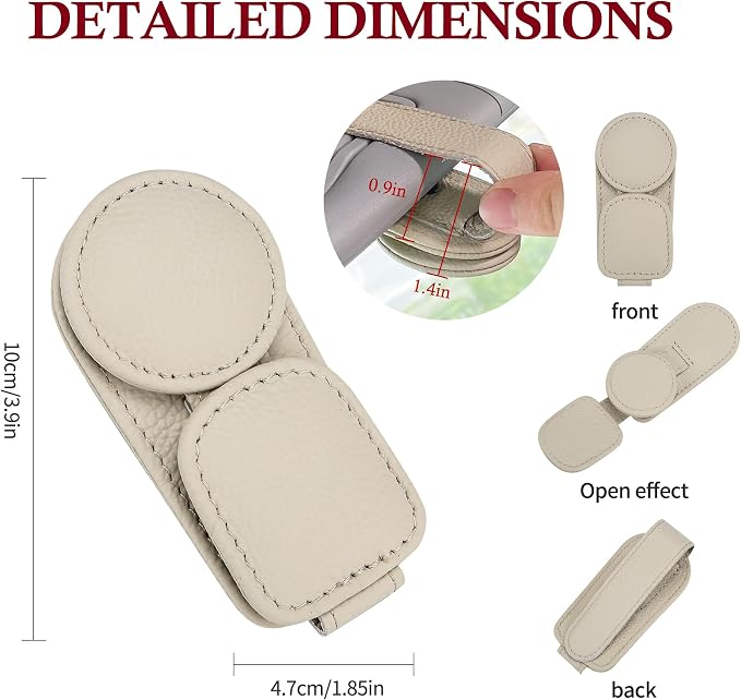 KIWEN 2 Pack Sunglasses Holder for Car Visor, Magnetic Leather Sunglass Eyeglass Hanger Clip for Car Sun Visor Accessories (2, Beige) - Image 6