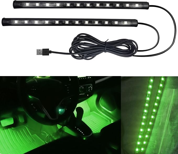 Car LED Strip Light, Interior Car Lights, 12V 24 LED Auto Atmosphere Lamps with Cigarette Lighter, Auto Lamp Ambient Night Light Strip Lighting Kit for Vehicles (USB/Green) by Unknown