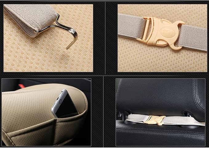 Universal Car Seat Cover PU Leather Car Seat Cushion Driver Seat Cover with Backrest - Car Front Seat Protector Fits 95% of Vehicles-1 Piece (Beige-B) - Image 7
