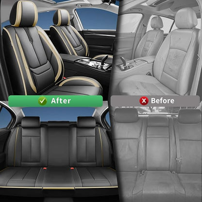 Fit Versa Car Seat Covers for Nissan Versa 2007-2024 2025 2026 -Upgraded Premium Waterproof & Breathable Leather,Airbag Compatible,All-Weather Seat Cushion Protector,2 Front/Black-Beige - Image 4